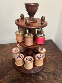 Antique Victorian Wood Sewing Bobbin Stand / Tabletop Cotton Spool Holder