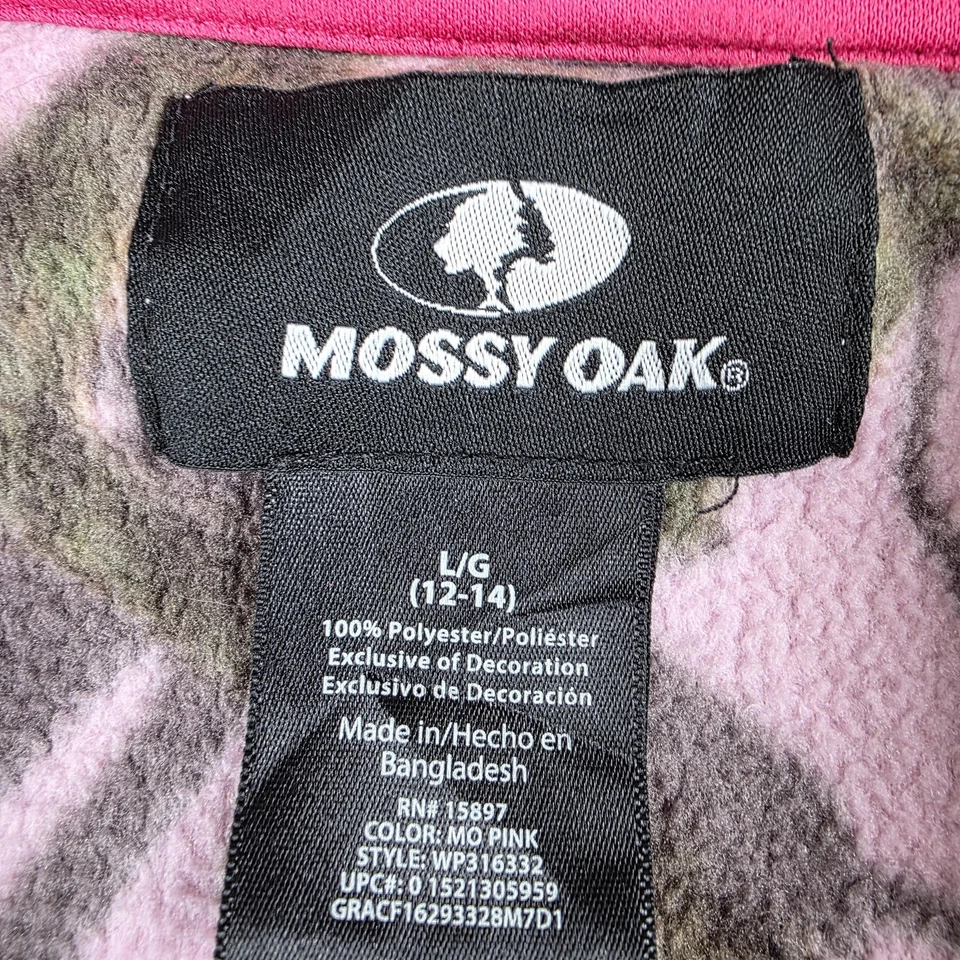 Pullover Mossy Oak Mujer Grande 12-14 Rosa Camuflaje Vellón Media Cremallera Bolsillos Exterior Foto 4 de 4