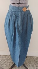 Vtg 80 s Bushwacker Pleated Denim Jean Skirt Women's Midi High Waist Sz 2 EC