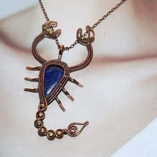 Copper Wire-Wrapped Scorpion Lapis Lazuli Classy Gift Necklace 18" JW