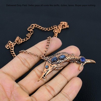 Sodalite Rough Stone Copper Ethnic Chain Electroformed And Fish Necklace Jewelry