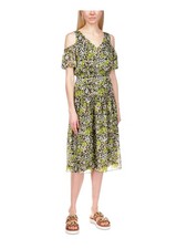 MICHAEL MICHAEL KORS Womens Black Elastic Waist Skirt Lined Short Sleeve Dress S