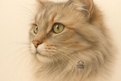 Realistisches digitales Porträt einer orangefarbenen gewebten Katze Tiere Wandkunstdruck A4