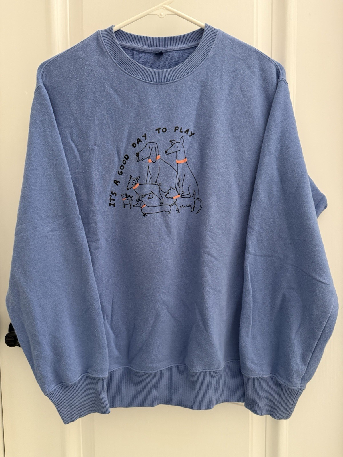 Uniqlo Kids Dog Graphic “It’s A Good Day To Play” Blue Sweatshirt, Size 13
