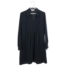 NINE WEST Mini Dress L Green Pintuck Pleats Long Sleeve A-Line Collared Pullover