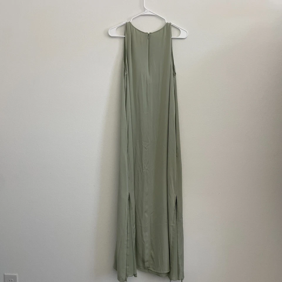 Nordstrom Signature Silk Dress Women 8 Mint Green Silk Maxi Slip Side Slit - Image 2 of 4