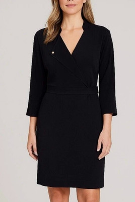 Max Mara Intrend Dress Women's Size Large 12 Black Wrap Long Sleeve V-Neck EUC