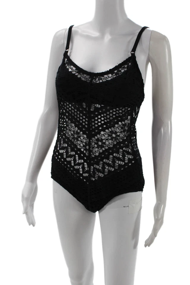 Robin Piccone Women Black Textured One Piece Swimsuit Beach Size 10 - Image 2 of 4