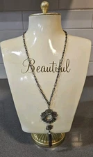 Grandmother’s Buttons Women’s Charm Flower Pendant Chain Necklace Long 28"