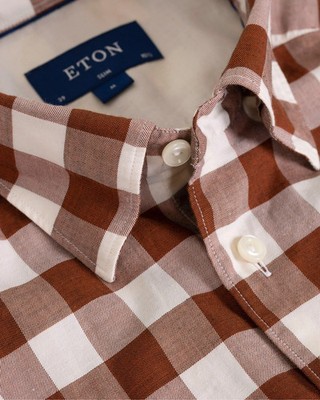 Men ETON Slim Fit Twill Button Under Shirt Orange/White Cotton & Silk  39 15.5