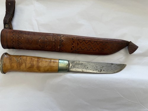 Juhanni Marttiini Fishing Knife. Vintage engraved blade fishing knife 