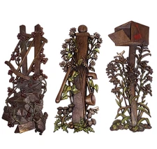 3 Vtg Burwood Products Wall Hanging MCM Plaque Farmhouse Decor 0310 0311 0312