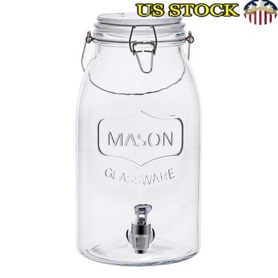 Clear Glass Mason Sun Tea Dispenser Jar Leak Proof Spigot 1Gal Indoor Home New