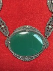 1920’s Sterling Chrysoprase and Marcasite Filigree Necklace — photo 3