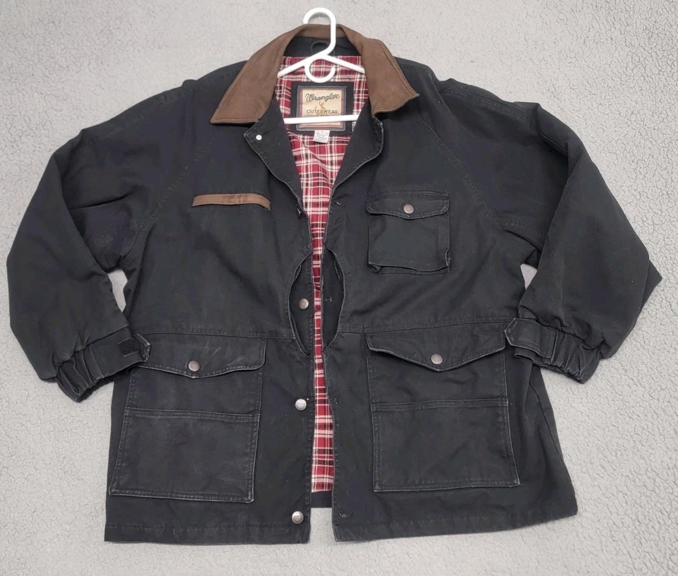 Chaqueta Wrangler Para Hombres XL Ropa Exterior Negra Concha Roja Manta a Cuadros Forrada Tareas