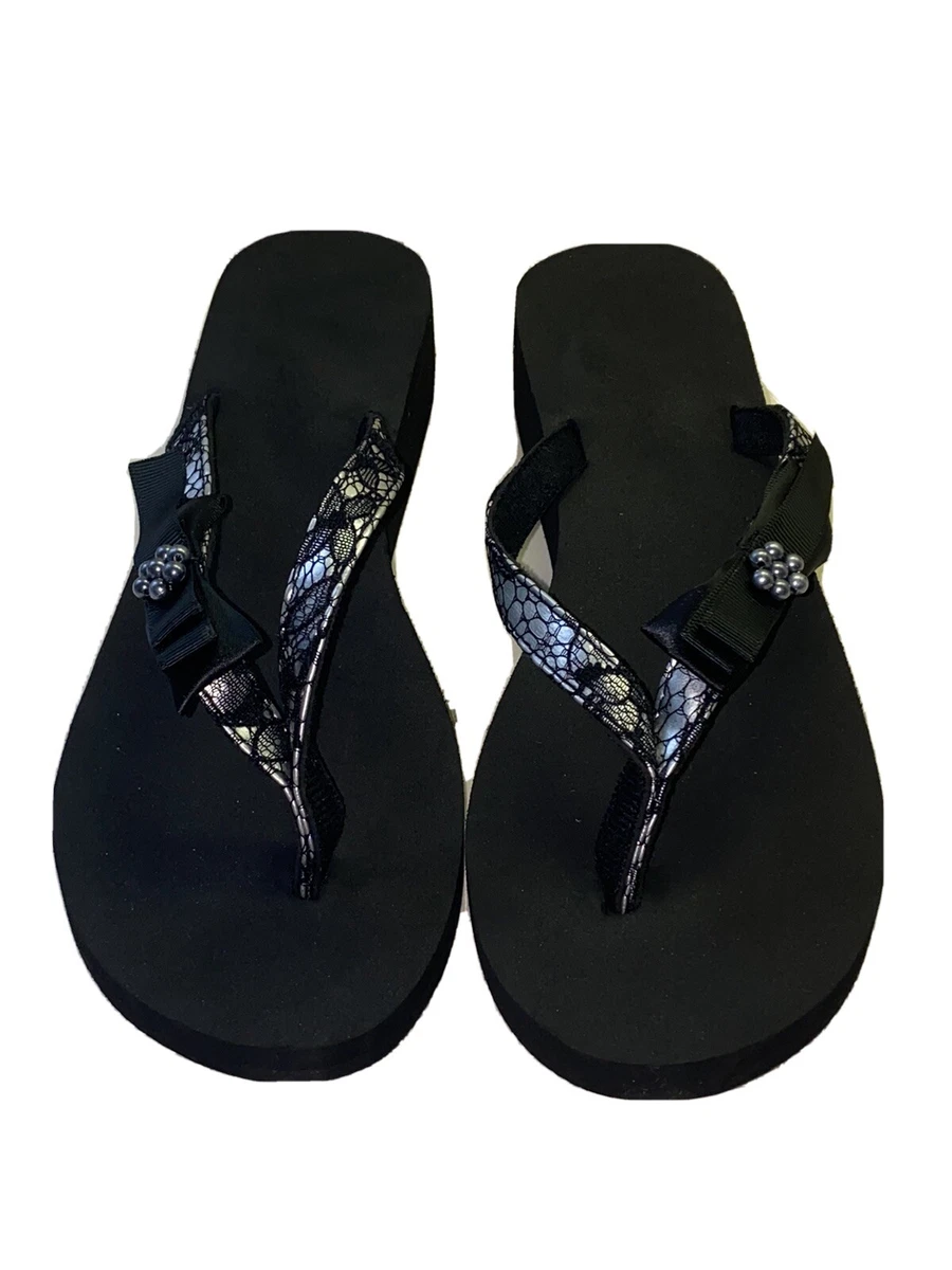 Charming Charlie NWBOX Black Silver Dressy Flip Flops Sz 8