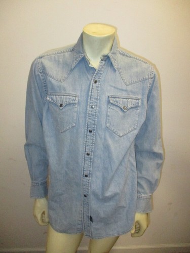 RRL Light Blue Cotton Denim Snap Western Shirt Siz