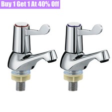 Lever Basin SInk Taps Pillar Disabled 1/4 Turn Chrome Pair 1/2" Hot Cold Set UK