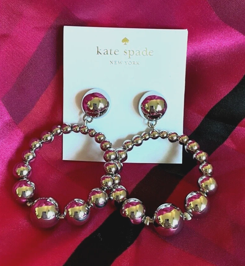 Kate Spade New York Light Up the Room Hoop Statement Earrings Silver Shiny