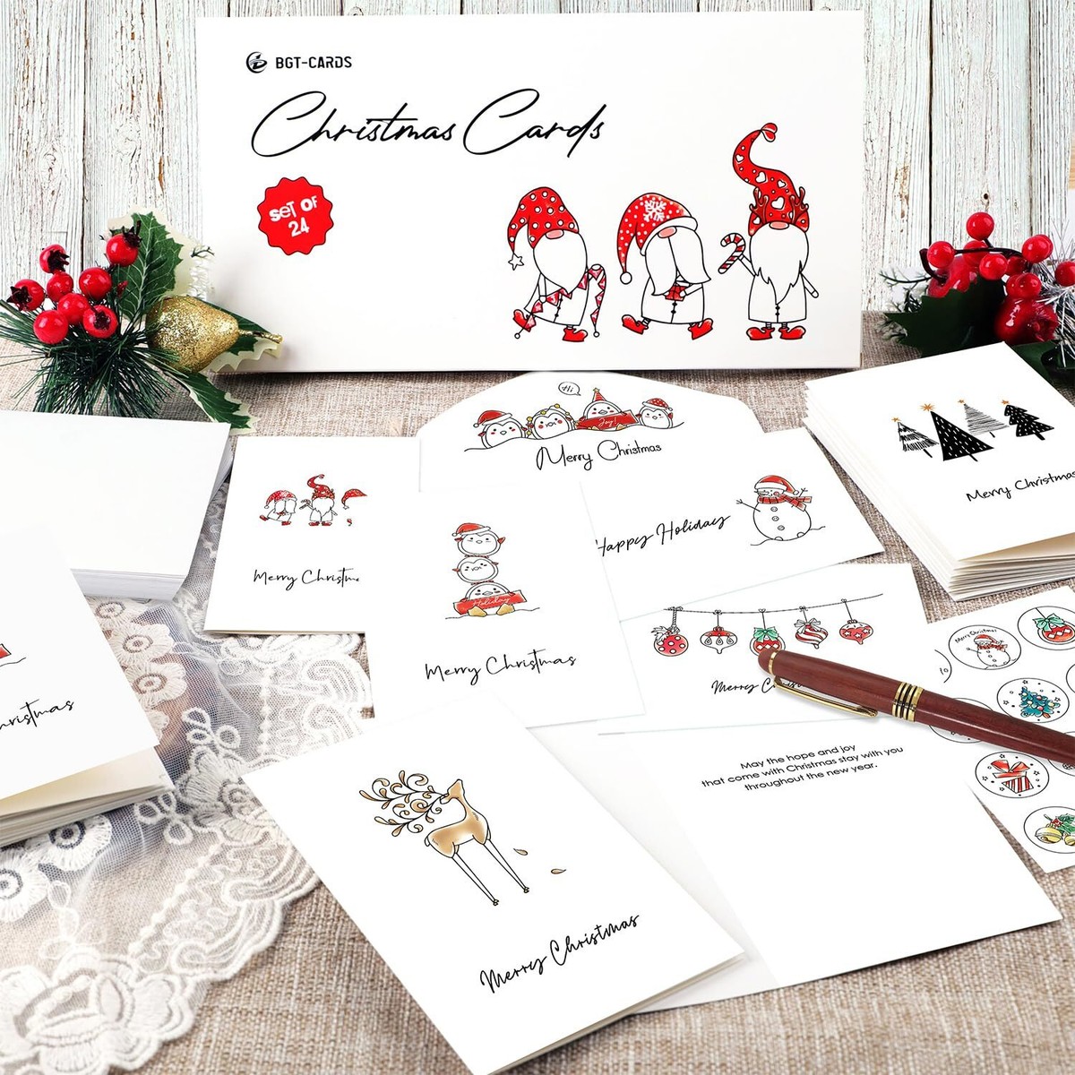Lot De 5 Cartes De Vœux Noël – 'All The Best' – Avec Enveloppes, Bleues