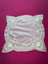 Antique silk handkerchief embroidered with butterflies and flowers 31 cm x 33 cm No. 2