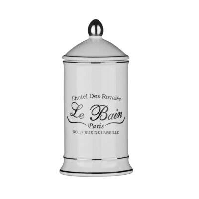 PREMIER HOUSEWARES Le Bain White Stoneware Cotton Body Care Swab Bud Jar Bathroom Accessory Storage