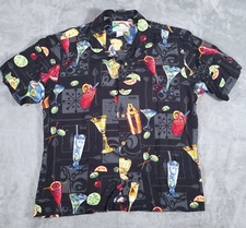 Paradise Found Hawaiian Shirt Mens Large Happy Hour Regal Cocktails Martini Gin