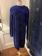 Neiman Marcus Cleopatra Black Purple Abstract Sweater Dress Italy Made S M L