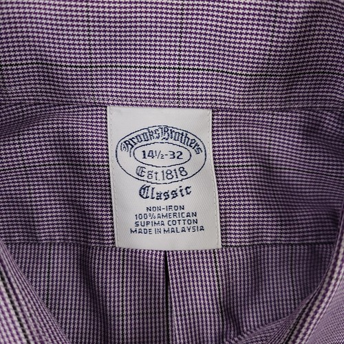 Brooks Brothers Shirt Mens Small 14.5 Purple Houndstooth Green Overcheck Classic - Picture 5 of 11