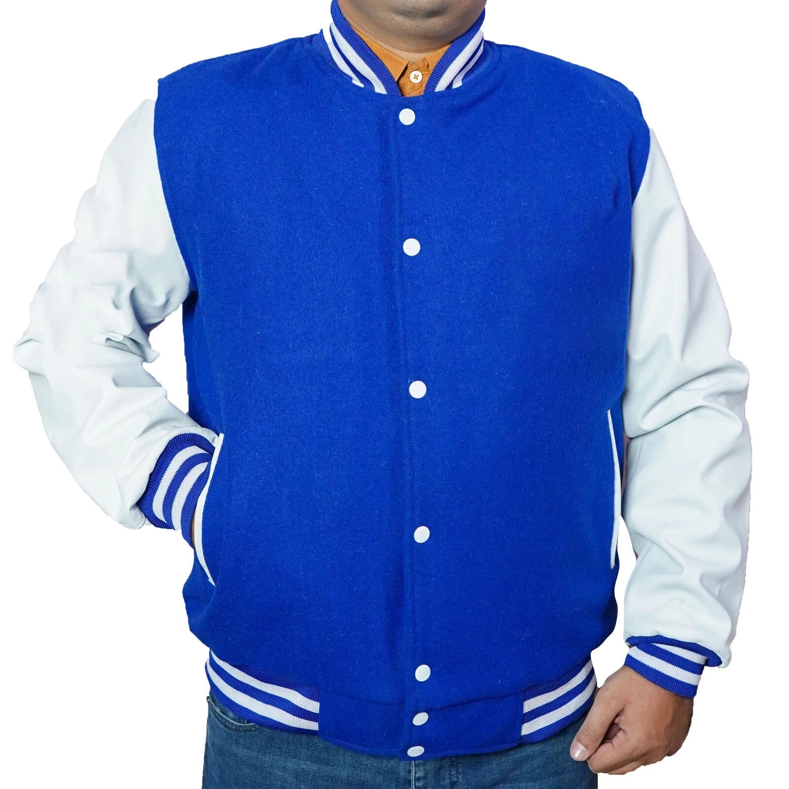 Men's Bomber Baseball Biker Moto Wool & Leather Sleeves Letterman Varsity Jacket