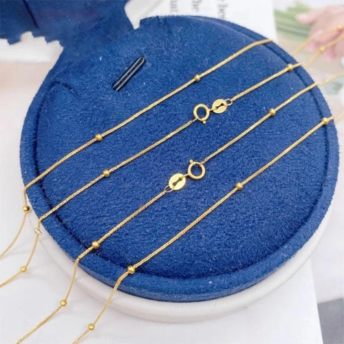 Pure 18K Yellow Gold Chain Women Lucky Wheat Beads Link Necklace 17.7inch - Picture 3 of 6