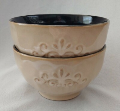 SET OF 2 ECHO POINT COLLECTION TAN BROWN CEREAL BOWLS 5 3/4''