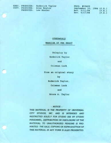 1985’s OTHERWORLD!: MANSION OF THE BEAST rare original TV series script - Zdjęcie 1 z 2