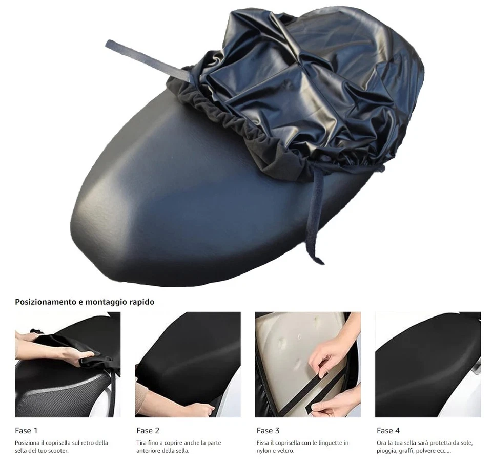 COPRISELLA UNIVERSALE IMPERMEABILE IN ECOPELLE PER MOTO SCOOTER VARIE TAGLIE - Imagen 3 de 4