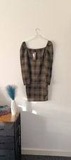 Square neck checkered plaid bodycon dress size S
