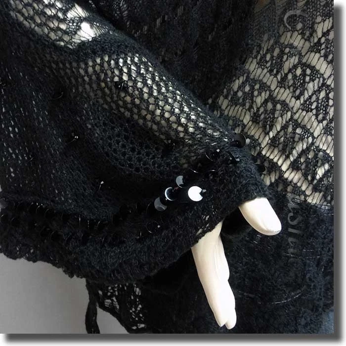 Suéter Top Cuadrado Cuentas Lentejuelas Ojales Tejido Crochet Negro L Foto 3 de 4