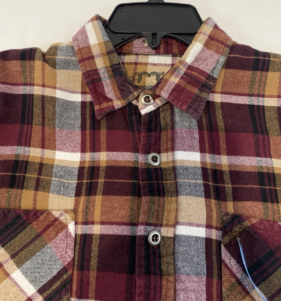 Modern Culture Men's Cotton Flannel Long Sleeve Plaid Shirt, Brown/Burgundy, L - Image 3 of 4