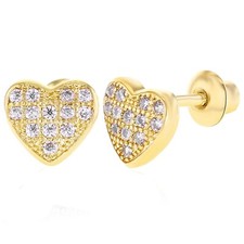 14K Yellow Gold Plated Silver Moissanite Little Baby Girl teen Heart Earrings