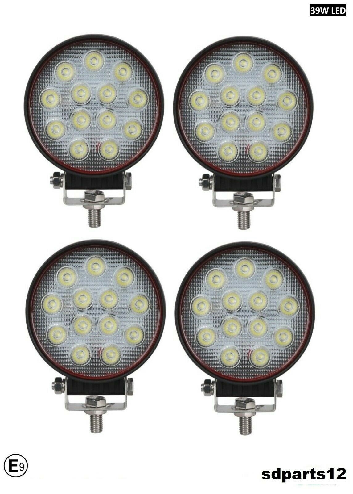 4 Phares LED 39W Carrés 12-24V Blanc 6500K pour Tracteur et Camion de Chantier