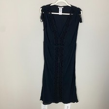 La Blanca Black Swim Beach Cover Up Midi Dress Black Crochet Tassels Womens L