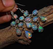 925 Sterlingsilber Natürlich Äthiopische Opal Perlen Lang Ohrring Schmuck