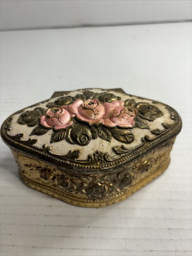 Vintage Ornate Pink Roses Gold Brass Gilt Hinged Art Nouveau Jewelry ...