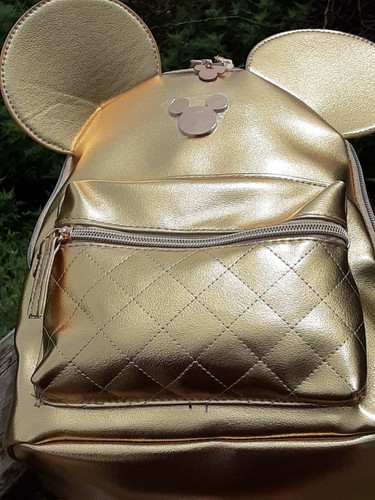 Mickey Mouse Gold Mini Backpack🎒 w/Gold Pulls and Rhinestone Pin, Disney - Picture 2 of 6