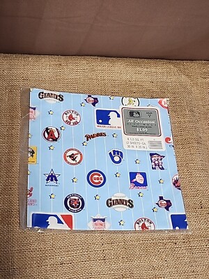 Sealed Hallmark MLB Gift Wrap Paper 2 Sheets Major League Baseball 1986 Vintage