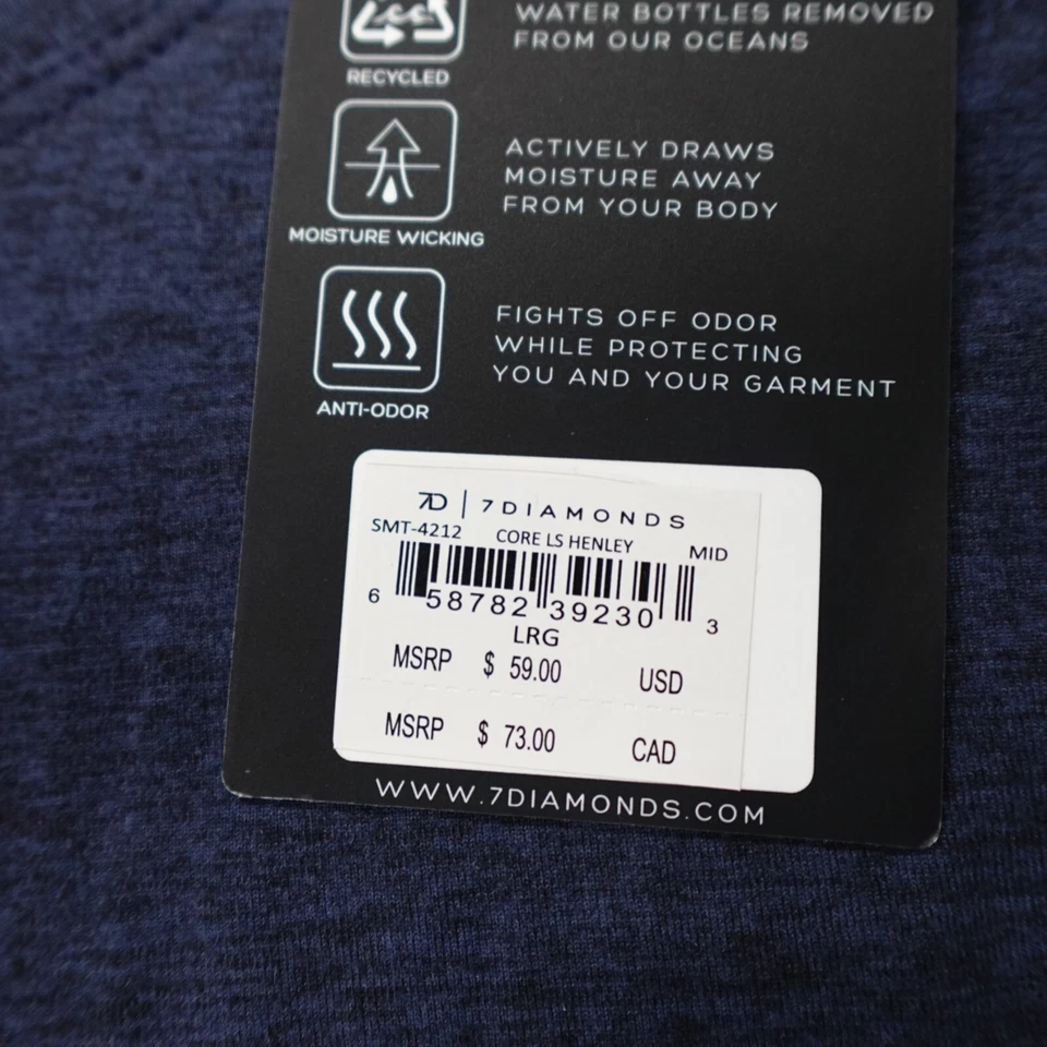 Camisa masculina 7 Diamonds Core Henley Performance manga longa azul tamanho G - Imagem 2 de 4