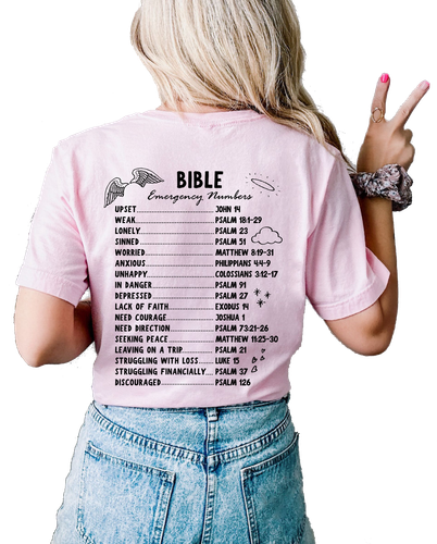 Womens Christian Tshirt Bible Emergency Numbers Scripture Back Design Christian