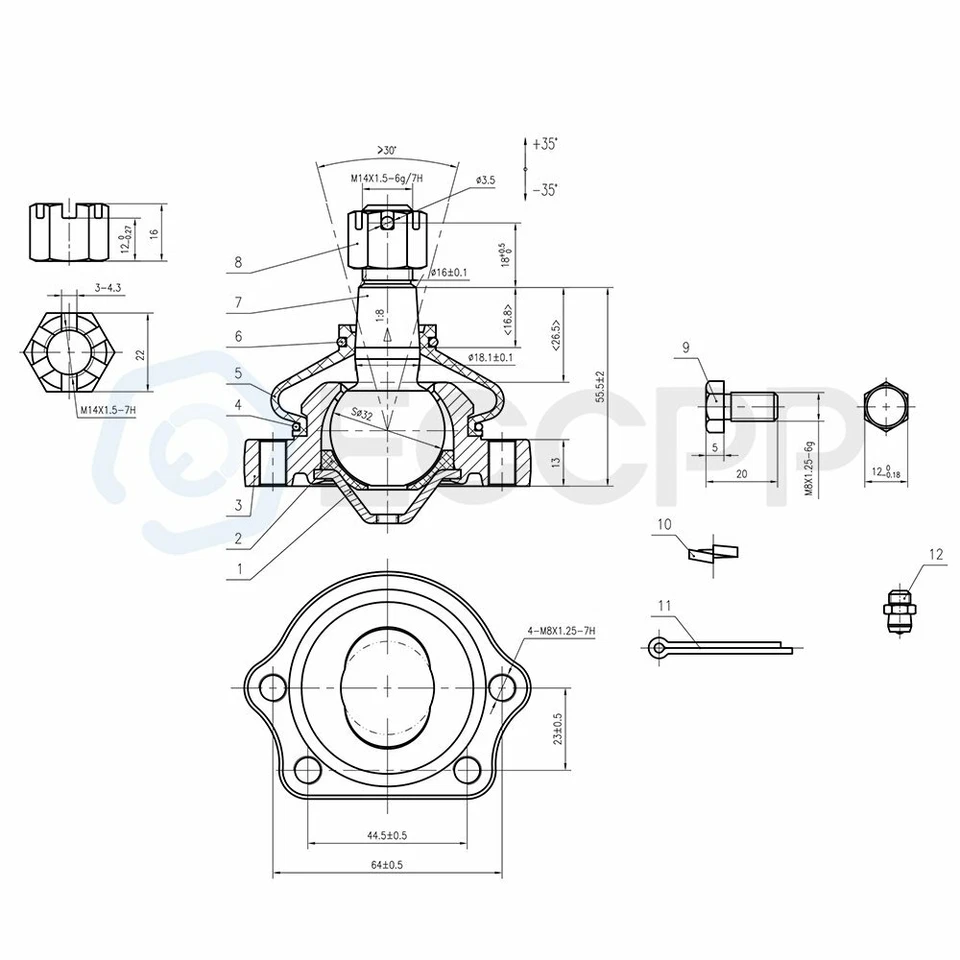Barra de amarre exterior interior rótula superior inferior delantera 8 piezas para Nissan 720 1983-86 2x2 Foto 4 de 4