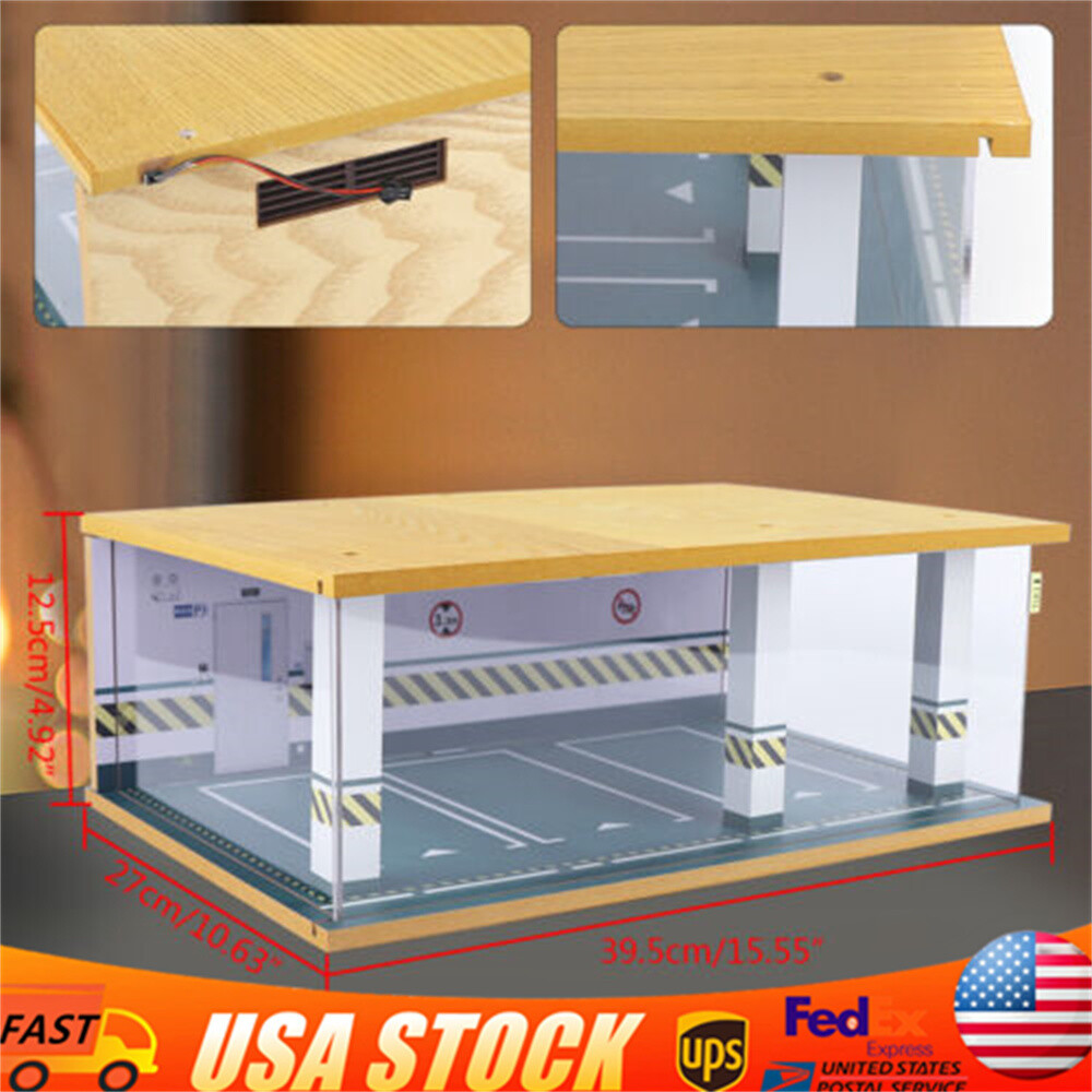 1/24 Scale Car Garage Model Diorama Parking Lot Scenery Display Box w/ Light