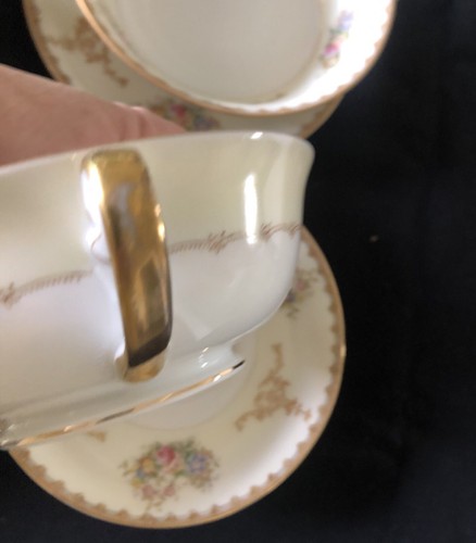 Set 6 ciotole e piattini brodo vintage MEITA CHINA con bordo oro DIPINTI A MANO - Foto 9 di 24