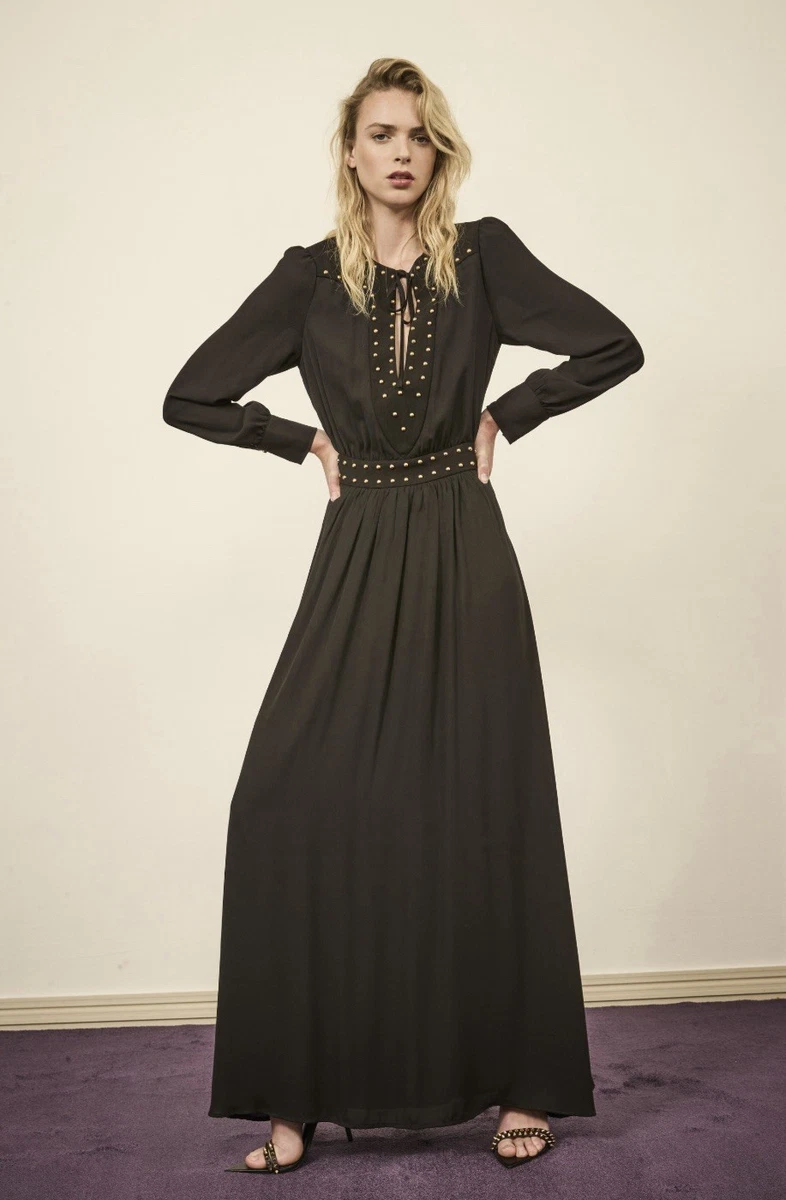 Abito da donna a maniche lunghe con cintura in vita tinta unita moda abito lungo allentato abiti aderenti, Blu, L